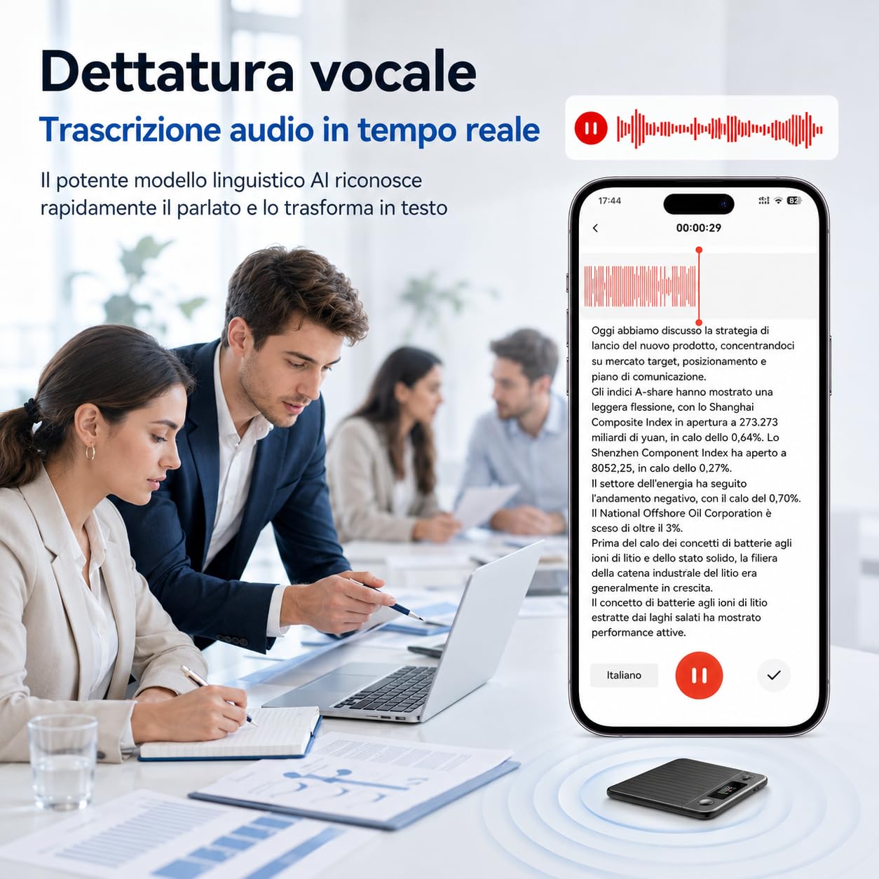 Volovivo Registratore vocale smart AI con schermo, 64 GB, 256 lingue | Registratore AI con trascrizione live, sintesi, traduzione e memoria da 64 GB