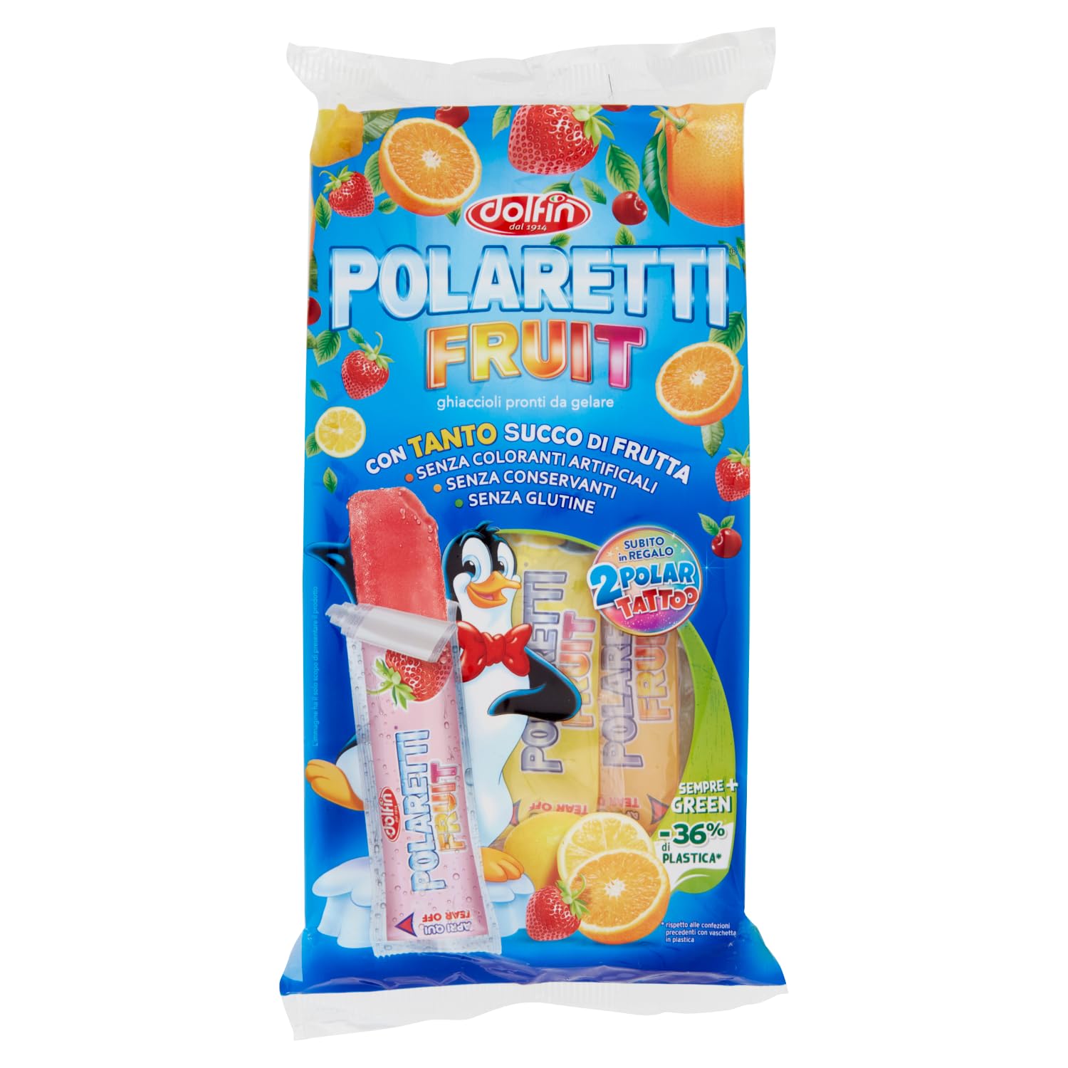 4x Testpaket Polaretti Fruit Girl Classic Ice Cream Fruchteis am Stiel mit Fruchtsaft zum Einfrieren/Jede Packung enthält 10 Eis am Stiel à 42ml + Beni Culinari Kostenloser Schlüsselanhänger