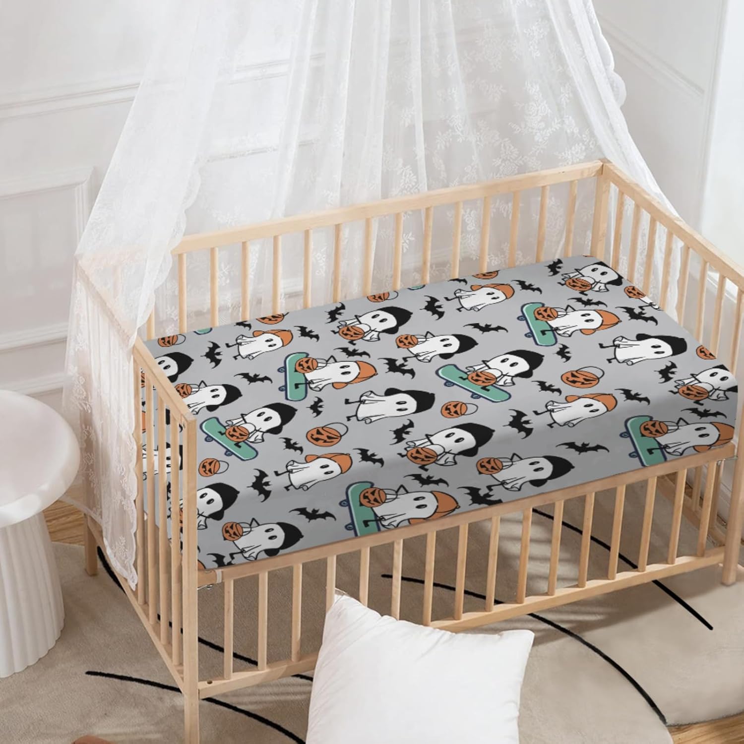 Halloween Crib Sheets for Boys Girls Cute Bat Pumpkin Goth Fitted Crib Sheet for Standard Crib & Toddler Mattress Black Crib Sheet Neutral Crib Mattress Sheet Soft Stretchy Halloween Gothic Bedding