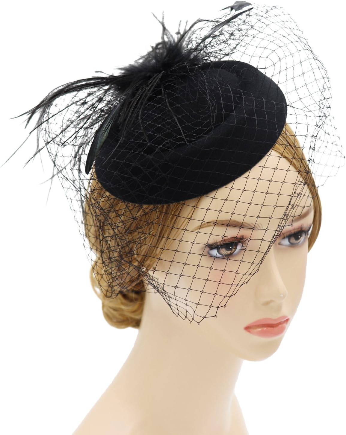 Wheebo Fascinator Hat Flower Feather Mesh Veil Wedding Tea Party Cocktail Hat Headwear for Women Lady Girls - Image 2