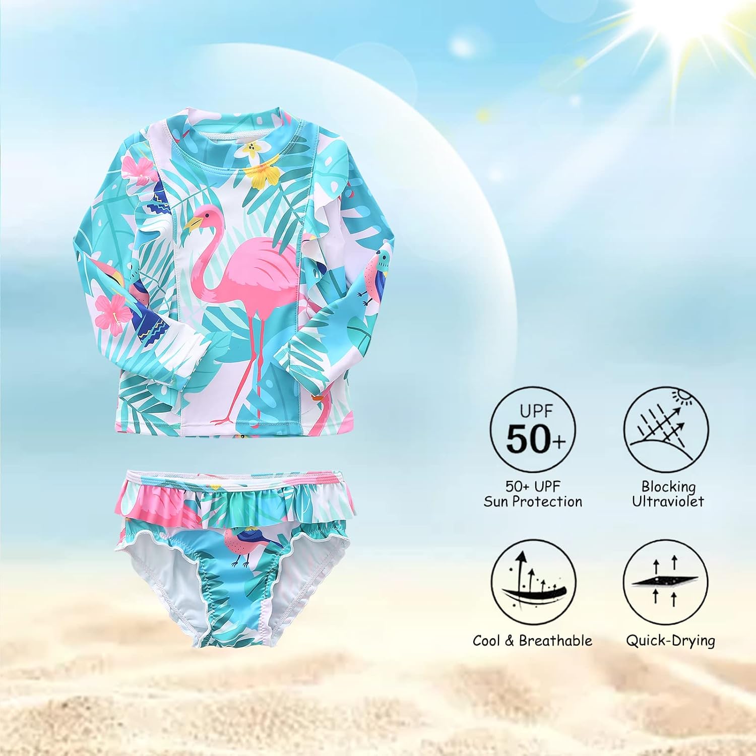 Baby Girls Rash Guard Swimsuits Set Long Sleeve Bathing Suits Two Piece Swim Set for Toddler Girls