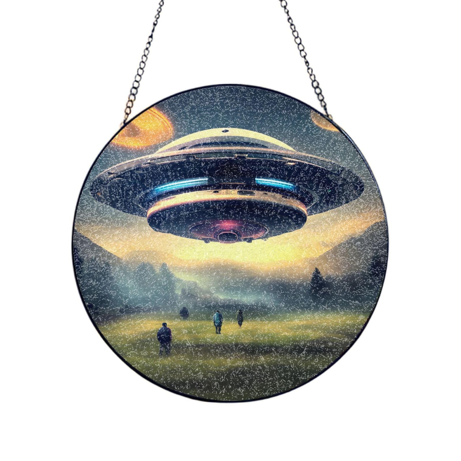 Phayah Airship Landing Print Glass Window Hanging Sun Catchers Suncatcher Decor For Birthday For Home Garden Porch 6in（15cm）