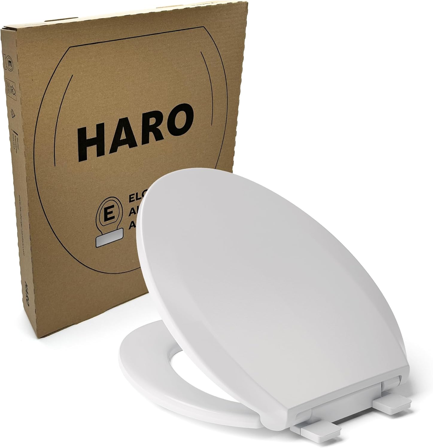 HARO | ELONGATED Toilet Seat | Slow-Close-Seat | Heavy-Duty up to 550 lbs | American Standard Secure Hinges | No-Slip Bumpers, White | Advanced (PP) | 18.5" x 14.5" x 2.32"