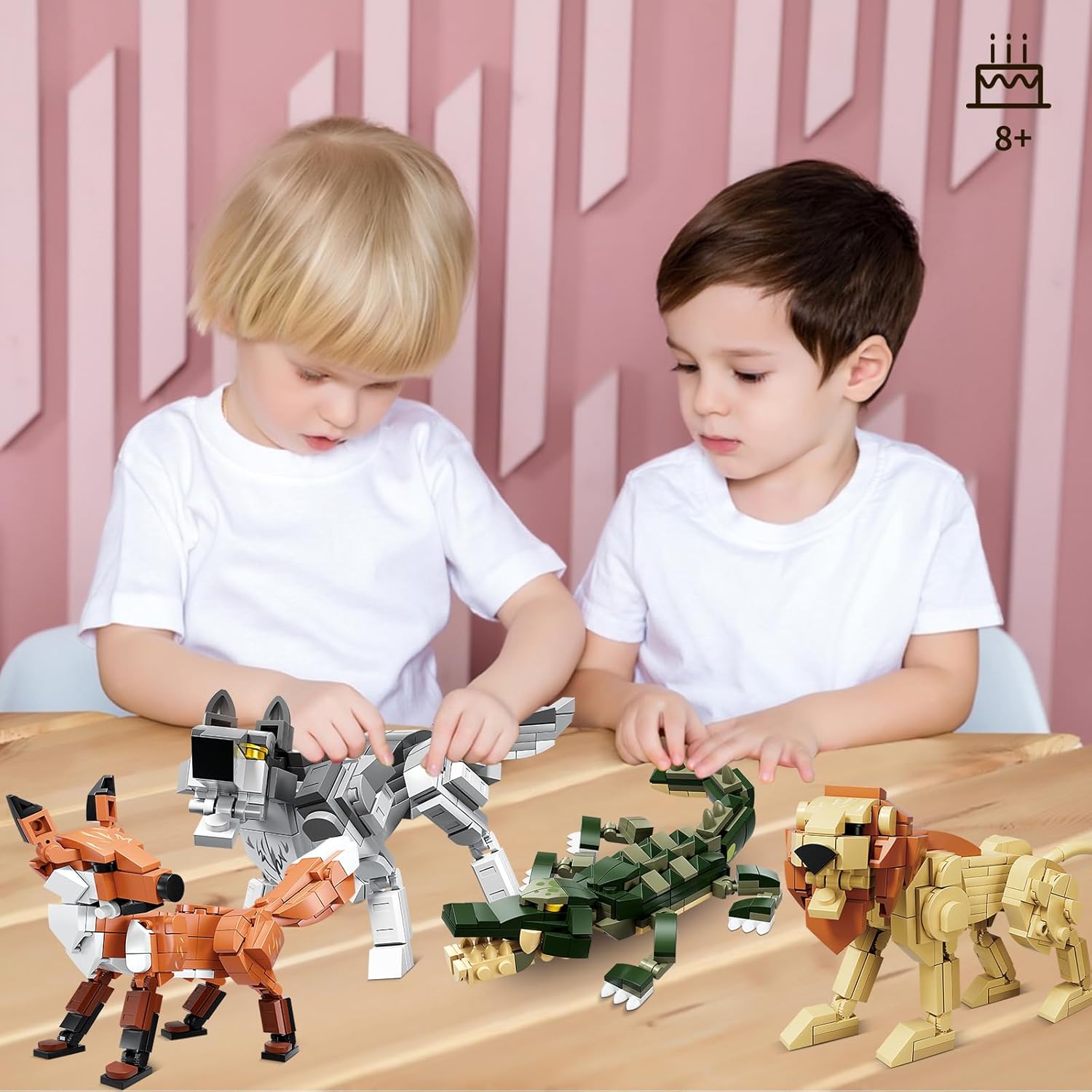 KAZI Forest Animals Toys - Building Toys for Kids - Fox,Lion,Wolf,Crocodile Animal Building Kit,Creative Play and Display Gift Idea for Boys and Girls Ages 8 Years Old and Up,Easter Basket Stuffers