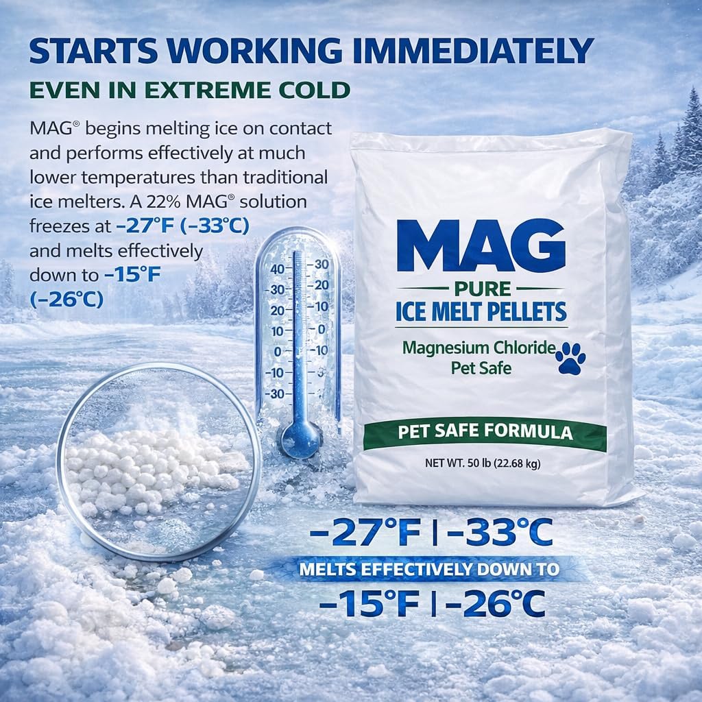 Professional Ice Melt Magnesium Chloride Bulk Pallet Ice Melt - (Pallet of 48 Bags) 50 Lbs Each- Professional Grade-Driveway, Walkway, Parking Lot, Pet Safe, Concrete Safe - Works to -15F