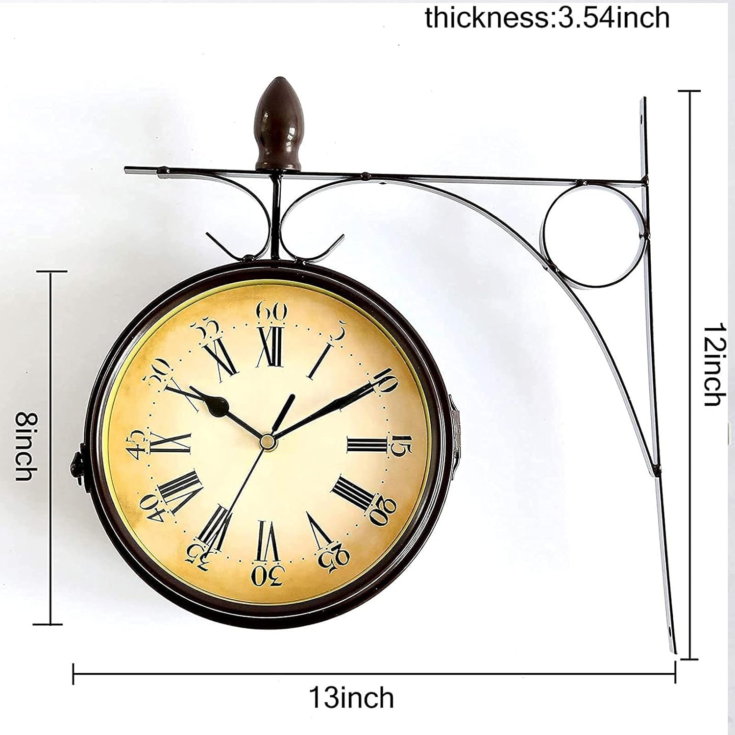 Outdoor Garden Wall Clock Double Sided Wall Clock Garden Wall Clock with Bracket European Retro Style Wrought Iron Black Double Sided Roman Numerals Wall Clock