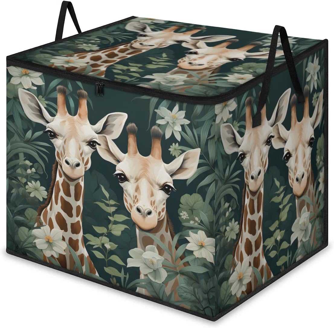 Honeybaby 214L Extra Large Comforter Storage Bag Giraffe Animal Cute Storage Totes with Lids Waterproof Closet Organizer Folding Blanket Storage Bags for Clothes Bedding Pillows
