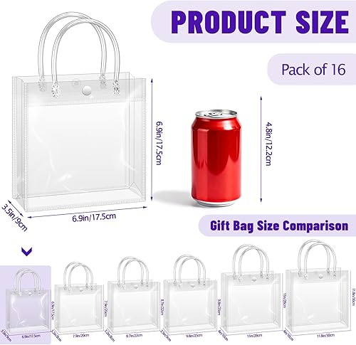 Miniatura 2 de BadenBach Paquete de 16 bolsas de regalo transparentes con asas, 6.9 x 6.9 x 3.5 pulgadas, pequeñas bolsas de plástico reutilizables para fiestas,