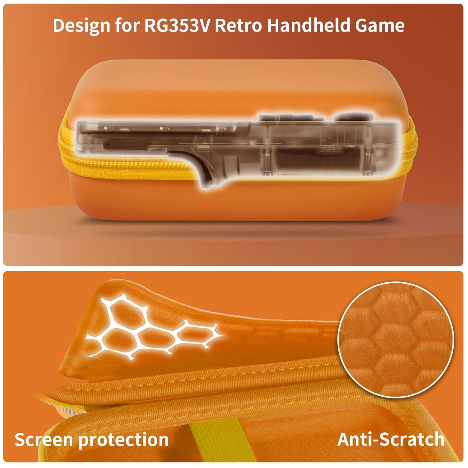 PAIYULE Travel Case Compatible with RG353V/ RG353VS/ R36S Retro Handheld Game Console, Handheld Emulator Storage Holder Organizer, Android Game Console Carrying Bag (Orange) (Box Only) - Image 3
