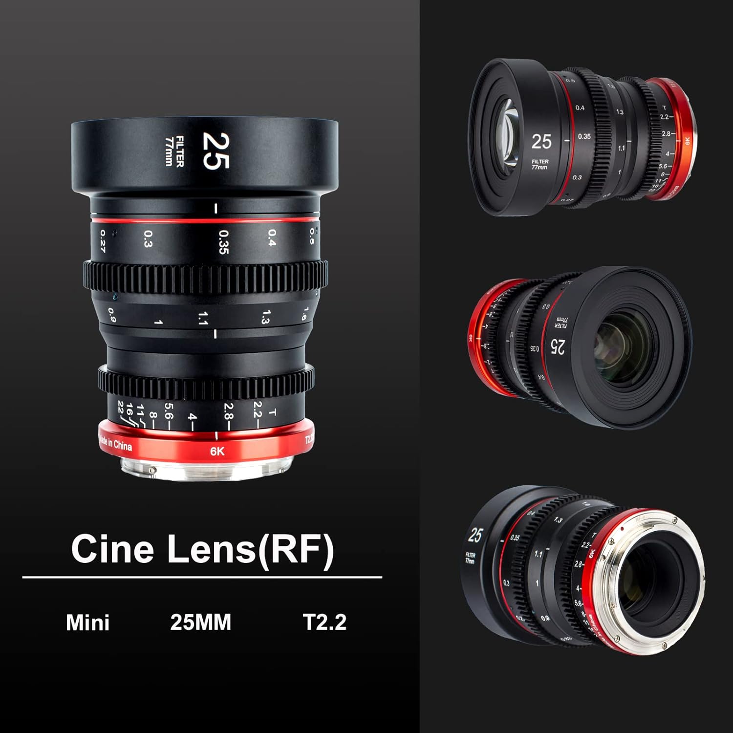 Meike 25mm T2.2 Large Aperture Manual Focus Low Distortion APS-C S35 Format 6K Mini Prime Cine Lens Compatible with Canon RF Mount Cameras EOS R RP R5 R6 R7 R10 R50 C70 Komodo