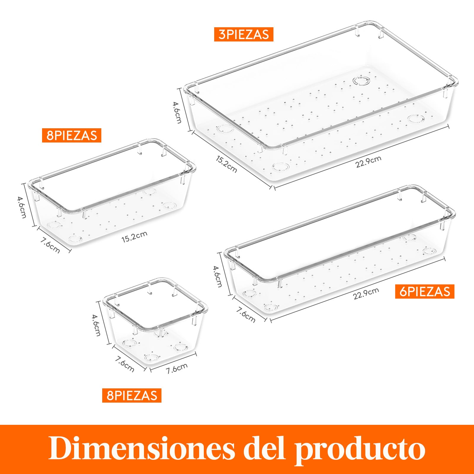 Lifewit Set de 25 Organizadores de Cajones de Plástico Transparente, Separadores de Cajones de Escritorio, Bandejas de Almacenaje, Cajas Separadoras para Maquillaje, Joyas, Dormitorio, Baño, Oficina