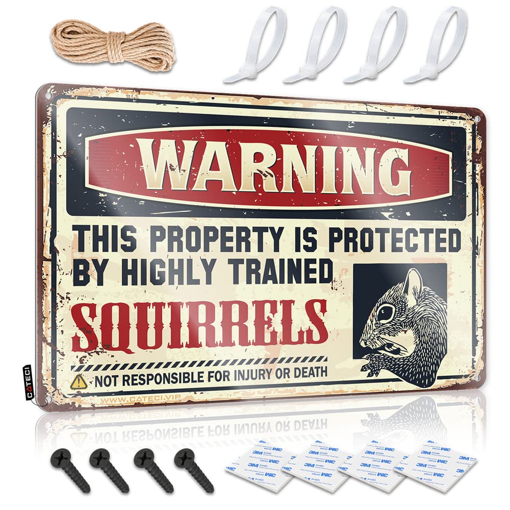 STWNVOITV Home Bar Metal Signs Warning This Property Is Protected By A Highly Trained Squirrel Sign Funny Bar Decor Outdoor Bar Decor(30X40CM)