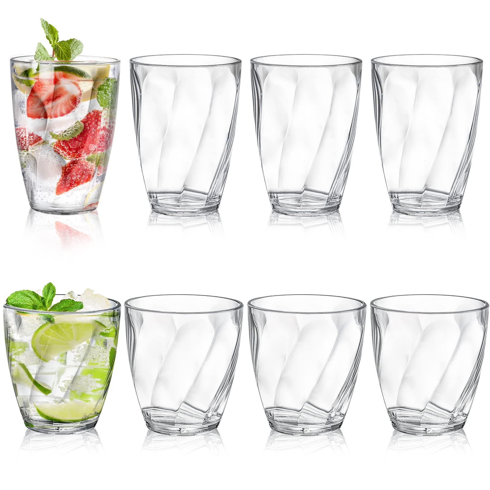 Lawei Set of 8 Plastic Drinking Glasses, 10oz and 13oz Reusable Shatterproof Drinking Tumblers, Unbreakable Acrylic Clear Cups for Water, Juice and Cocktails, Dishwasher-Safe, BPA-Free