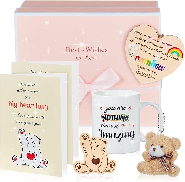 Hampers Gift for Women Thinking of You Gifts Bear Hug in a Box Pocket Hug Token Rainbow Inspirational Plaque Get Well Soon Gift for Mom Sister Friend Miss You Leaving Gifts Birthday Present