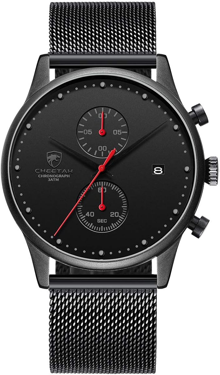 CHEETAH Mens Watches Stainless Steel 3ATM Waterproof Chronograph Auto Date Analog Quartz Fashion Minimalist Wrist Watch for Men