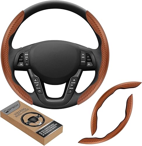 GSPSCN Funda universal de fibra de carbono para volante de automóvil, antideslizante, protector de volante segmentado, apto para el 99% de los