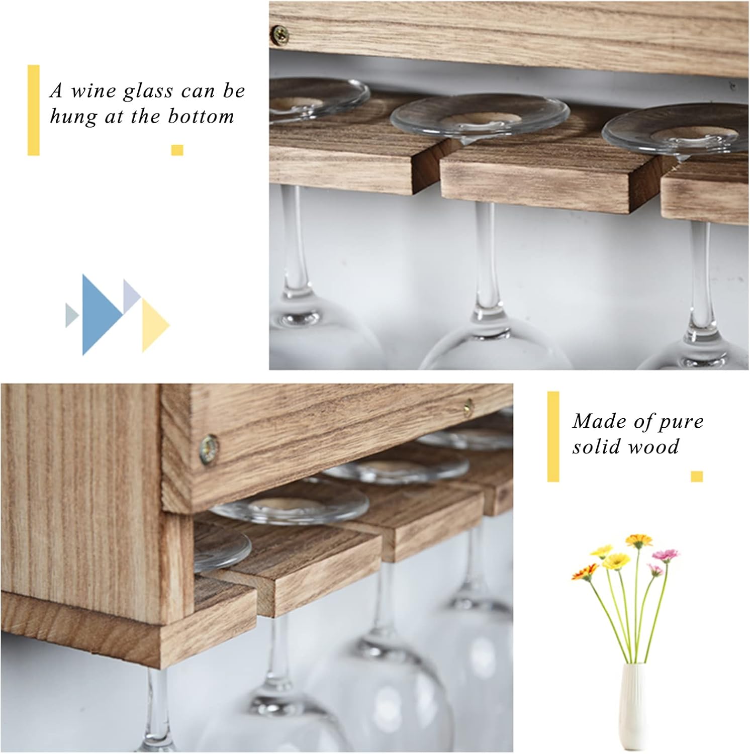 Vintage Rustic Wood Wine Rack, Wine Bottle Rack Wall Mounted Wine Rack for Home Kitchen Bar Cabinets