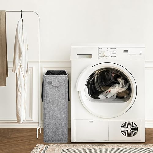 Miniatura 4 de Odonata Cesta de lavandería delgada con asas, cesta plegable para ropa sucia, bolsa de ropa sucia estrecha, cesta plegable para ropa sucia, 45