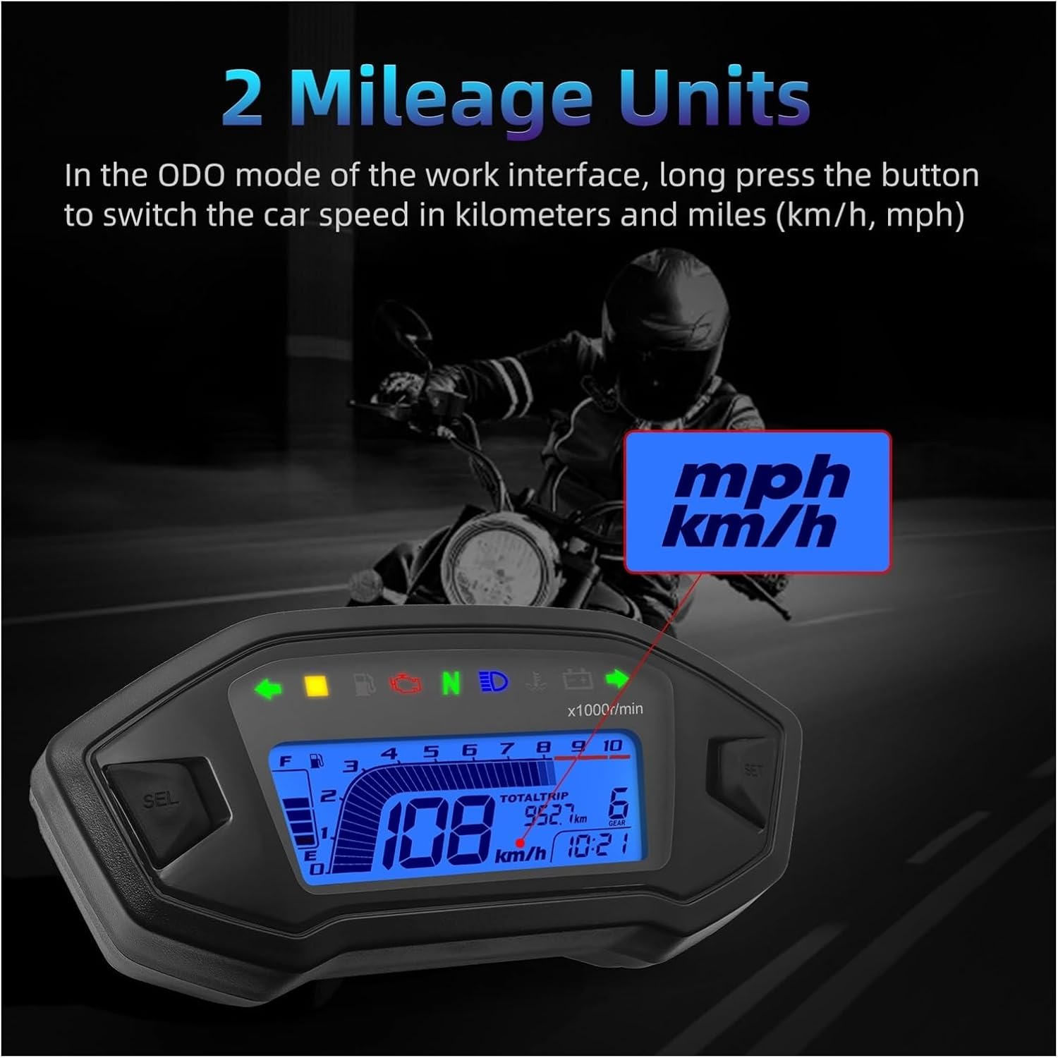Motorcycle Speedometer Gauge Motorcycle LED Digital Tachometer 0-13000RPM 7 Colors Backlight Dashboard with Sensor Universal Odometer for 1,2,4 Cylinder