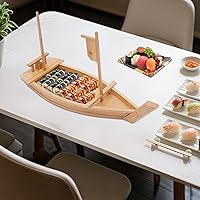 Vista 7 de Bandeja de bambú para servir en barco de sushi de 27.6 pulgadas, plato de sushi para platos de restaurante comerciales, platos de sushi extra