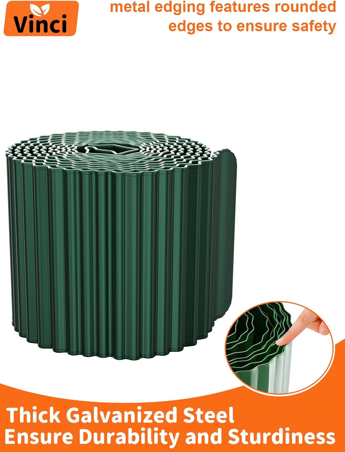 Vinci Garden Landscape Edging Border, 6 Inch x 20 FT Corrugated Sturdy Metal Easy Installation Safe Hemmed Lawn Garden Border Edges for DIY Flower Beds, Pathways and Patio Design (Green)