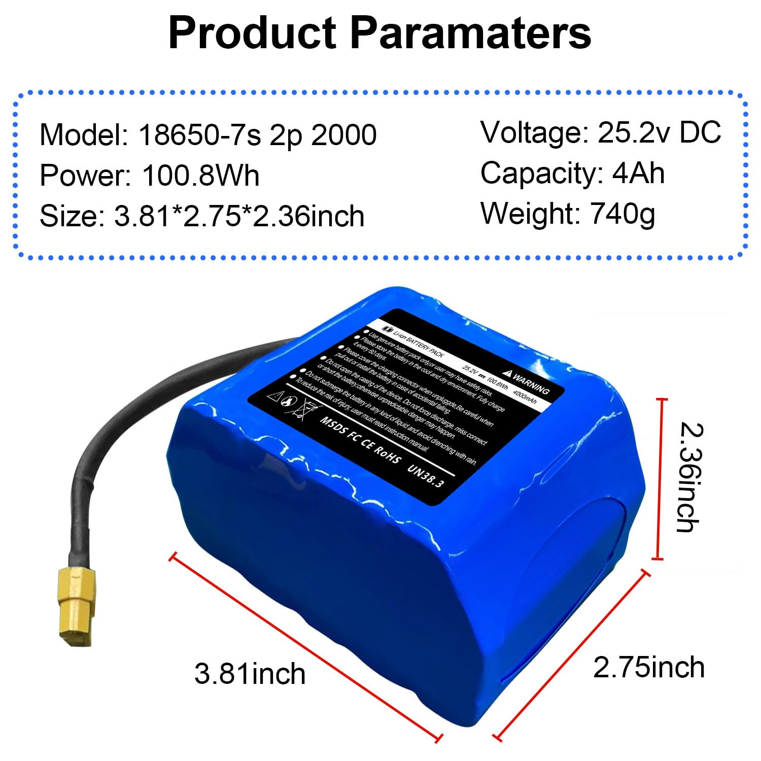 CBJJ 25.2V Hoverboard Battery Replacement 4Ah High Capacity Hoverboard Replacement Battery 25.2V Compatible for Jetson-Rave Hoverboard, Dimensions: 9.7 * 7 * 6cm (3.81 * 2.75 * 2.36inch)