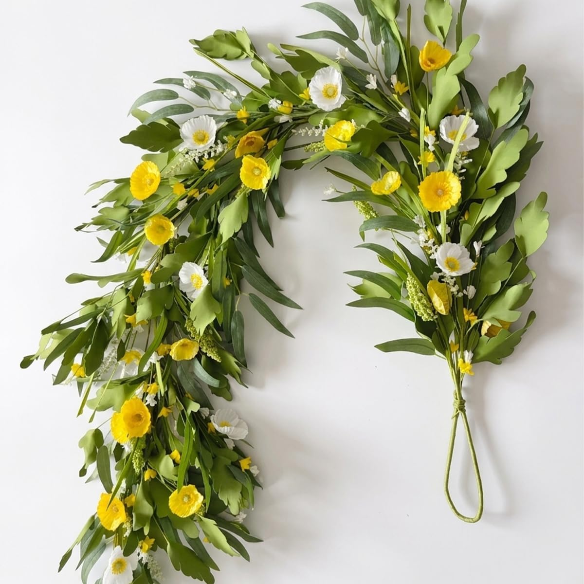 5.9Ft Spring Garland, Artificial Spring Wildflower Garland with Eucalyptus and Flowers for Mantle, Summer Decorations for Home Wedding Arch Porch Stair All Year Round Decor