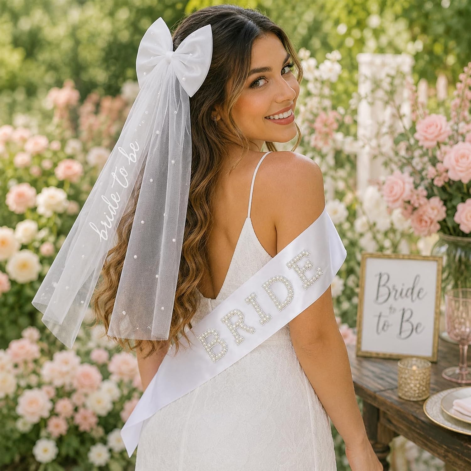 Bride to Be Veil for Bachelorette Party, Bridal Shower, Wedding Morning, Engagement Photo Accessory