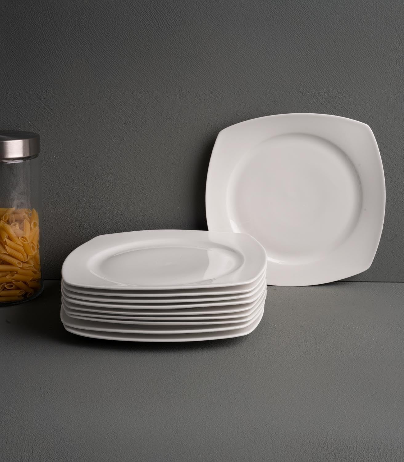 Speiseteller - 28 x 28 cm - Weiß - Bone China - eckig - 12er Set