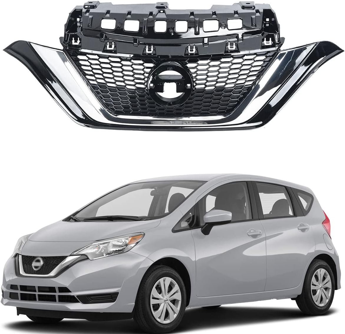 Chrome Bumper Grille Compatible with 2017-2019 Nissan Versa Note Hatchback 4-Door Gloss Black Mesh Grille ALPF34634