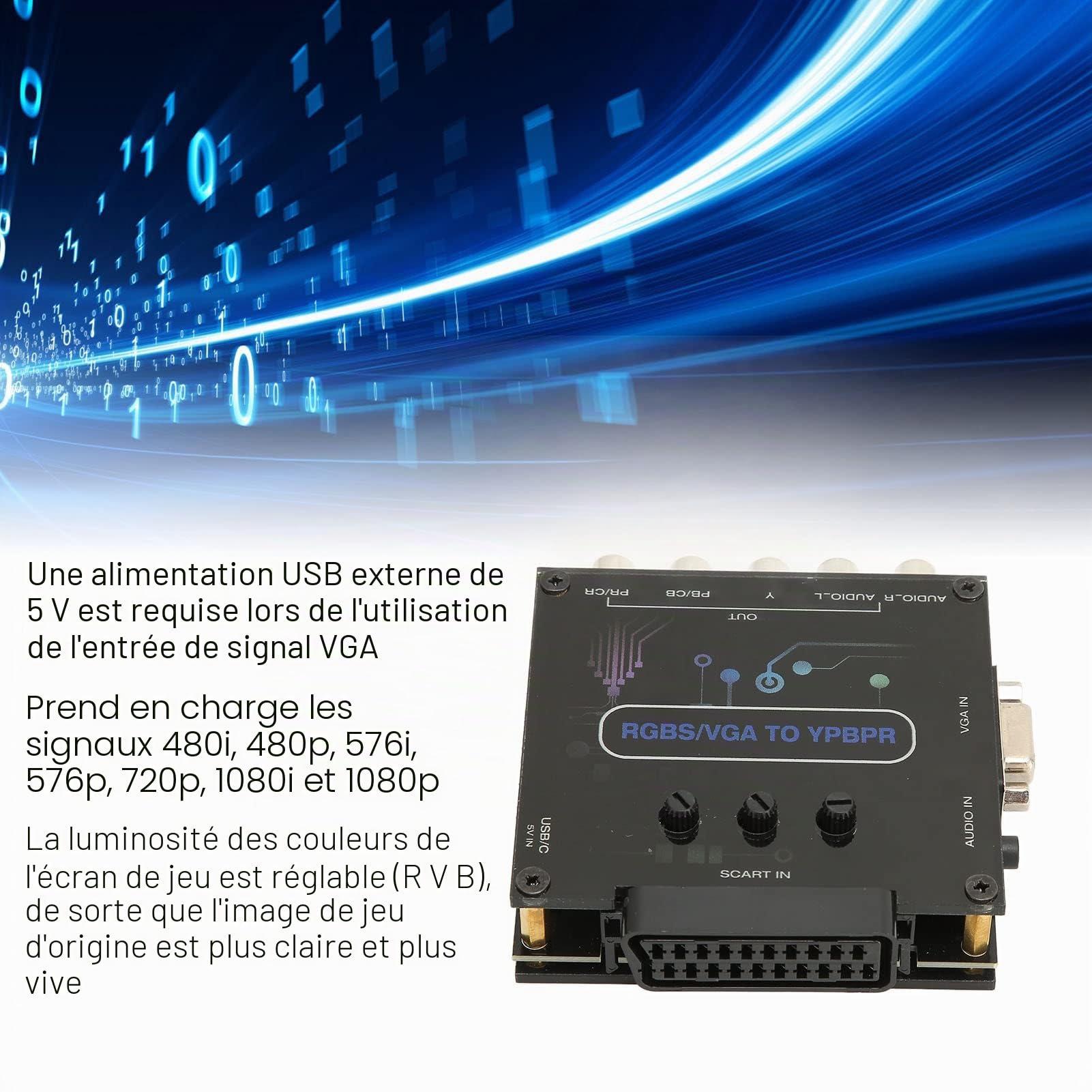 Convertisseur RGBS VGA SCART vers YPBPR, Convertisseur de Transcodage Vidéo de RGBS VGA SCART vers YPBPR Adaptateurs Vidéo pour SFC pour Genesis pour N64 pour Dreamcast