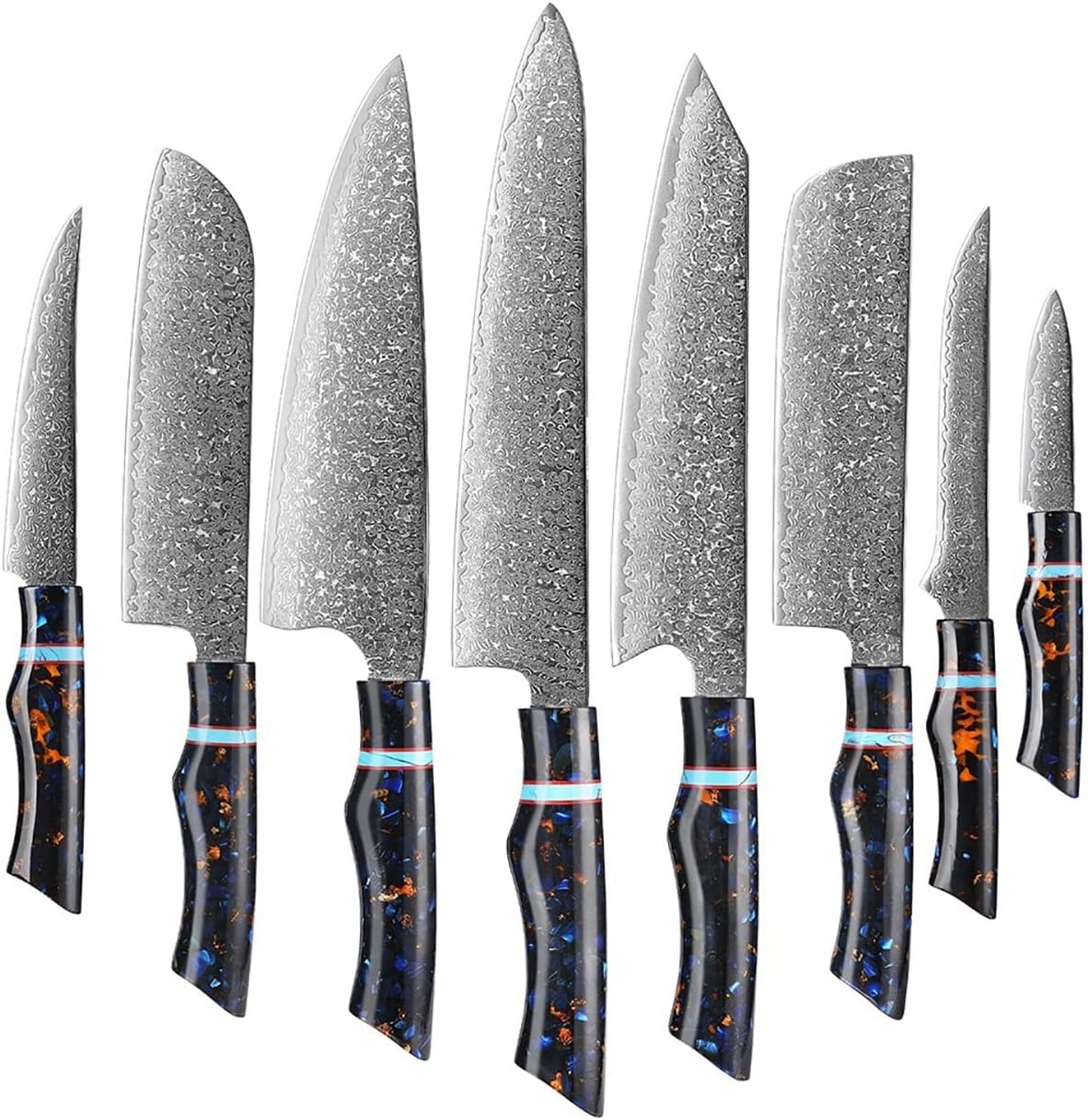 Set Cuchillos Cocina 8 Piezas Acero Damasco