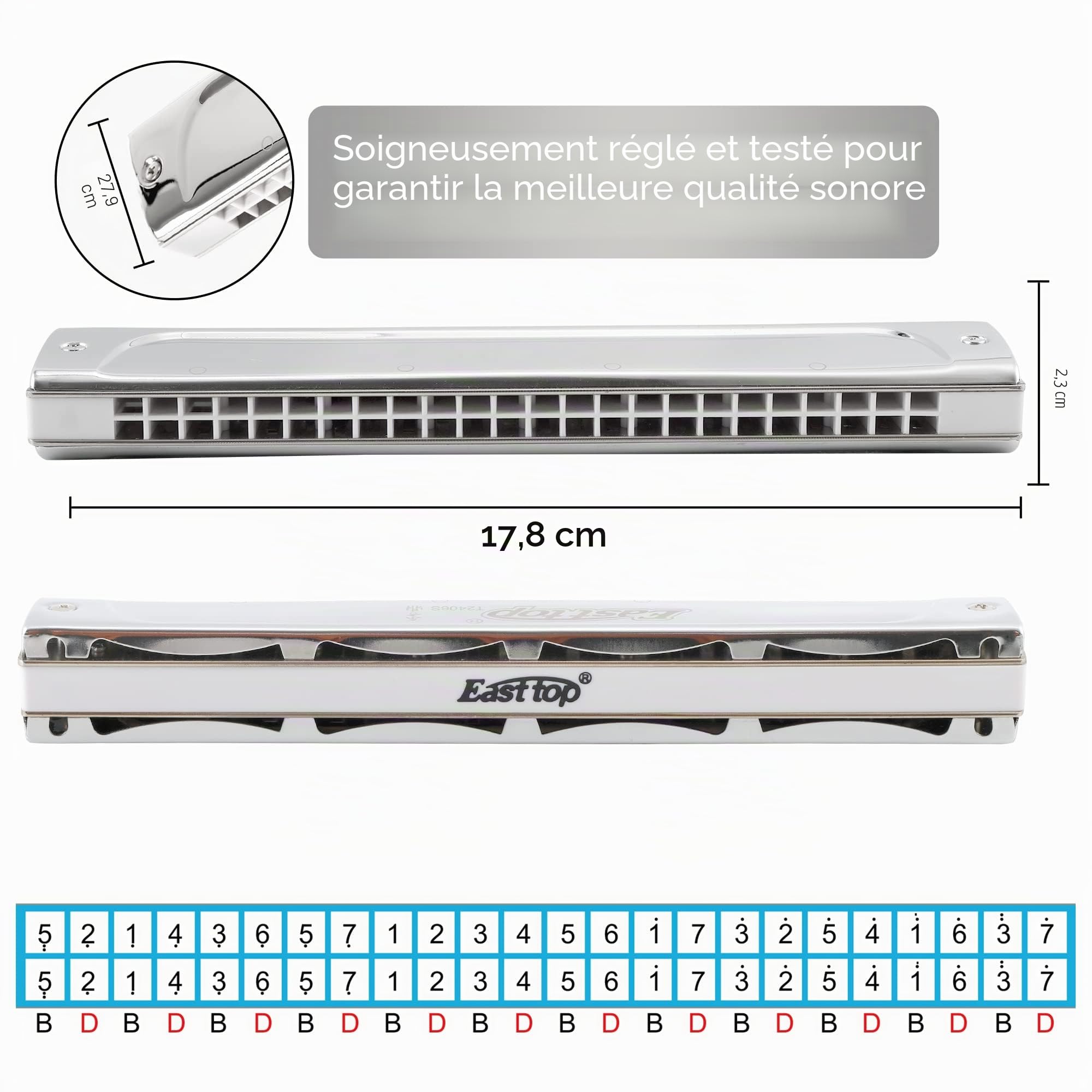 East top Harmonica trémolo professionnel en do avec 24 trous T2406S Instrument Orgue à bouche pour adultes, joueur professionnel, débutants et étudiants, comme cadeau