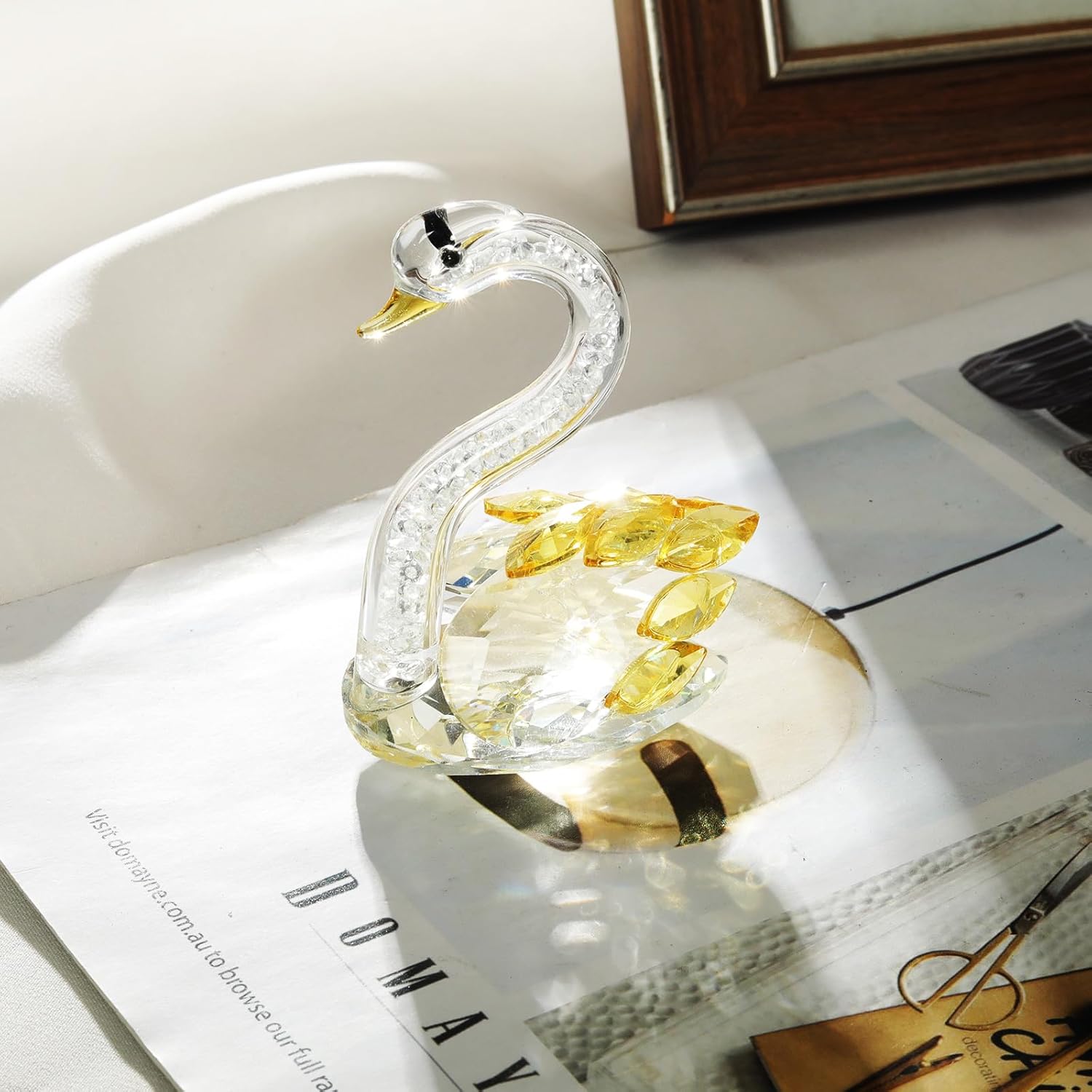Crystal Swan Decor Glass Figurine for Home for Wife Or Girlfriend (Yellow) - Image 3