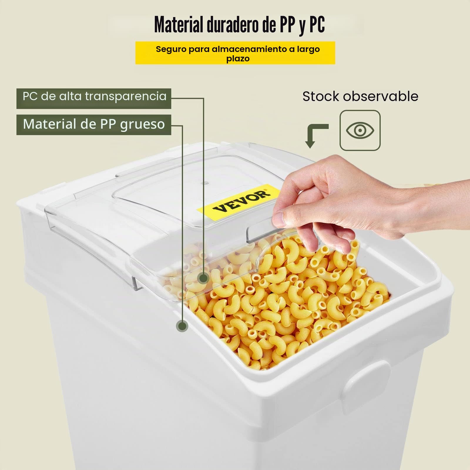 VEVOR Contenedor de ingredientes, contenedor de almacenamiento de ingredientes de capacidad de 6.6 galones, contenedores de harina de material PP sobre ruedas, contenedor de ingredientes de estante