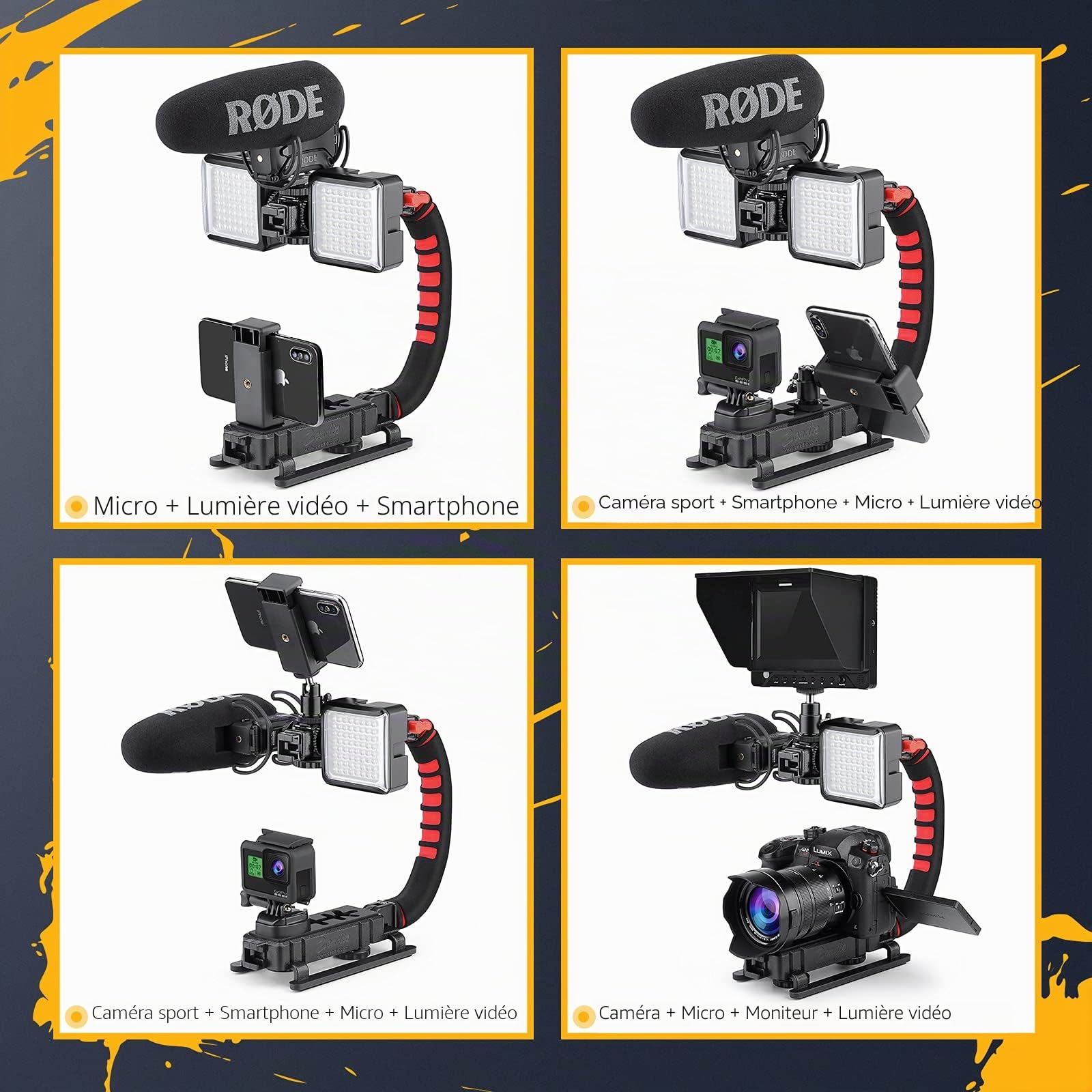Zeadio Stabilisateur pour Smartphone, poignée de Prise de Vue à Main, compatibilité avec Toutes Les caméras, caméscopes, caméras d’Action, DSLR et pour Tous Les Smartphones iPhone et Android