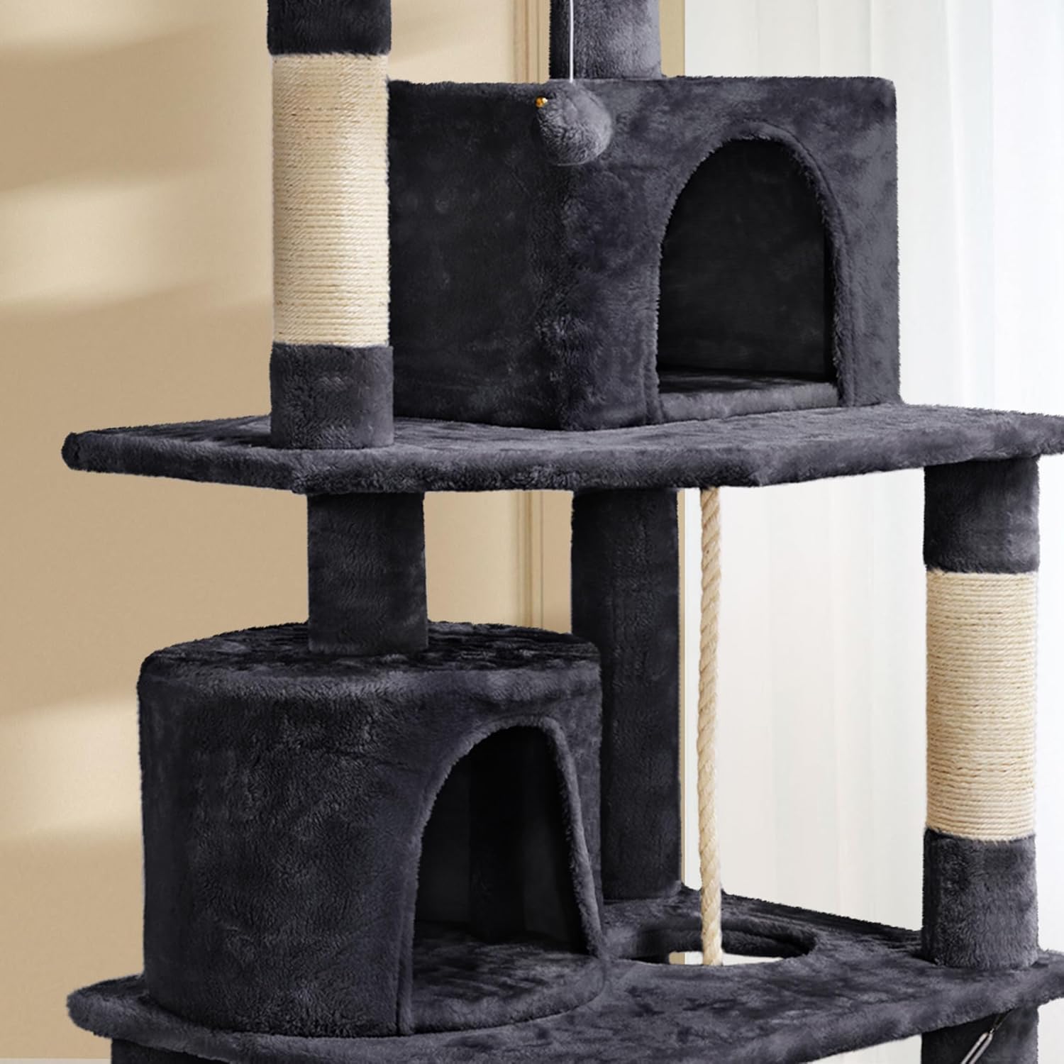 Topeakmart 62.2 inches Cat Tree, Cat Tower w/Double Condos, Scratching Posts & Hammock, Cat Activity Tree Kitten Play House, Black
