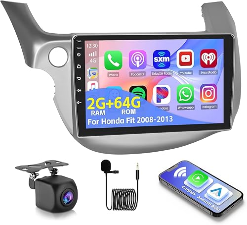 Roinvou 2G+64G Radio de coche para Honda Fit 2008-2013 con Carplay inalámbricoAndroid Auto, 10.1 pulgadas Android 13 IPS pantalla táctil estéreo de