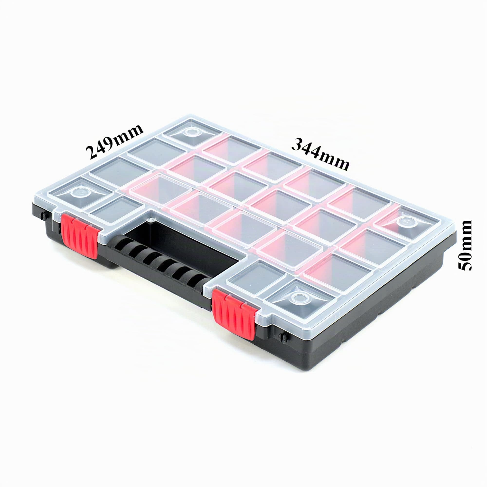 Kistenberg 10x Set di cassette di smistamento NORS14 per scatole di ordinamento, scatola di ordinamento per piccoli oggetti con divisori, con comodo e stabile manico, coperchio trasparente, in