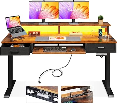 AODK Electric Standing Desk with Drawers &amp; Keyboard Tray - best desks cad
