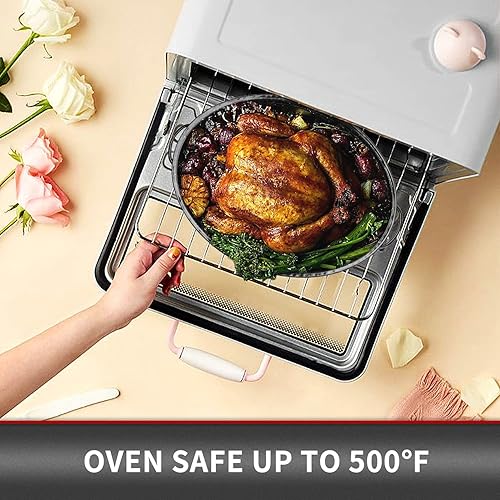 Miniatura 3 de JY COOKMENT Sartén ovalada esmaltada de 19 pulgadas con tapa abovedada, ideal para asar pavo, pollo, cordero, verduras, apto para lavavajillas, se