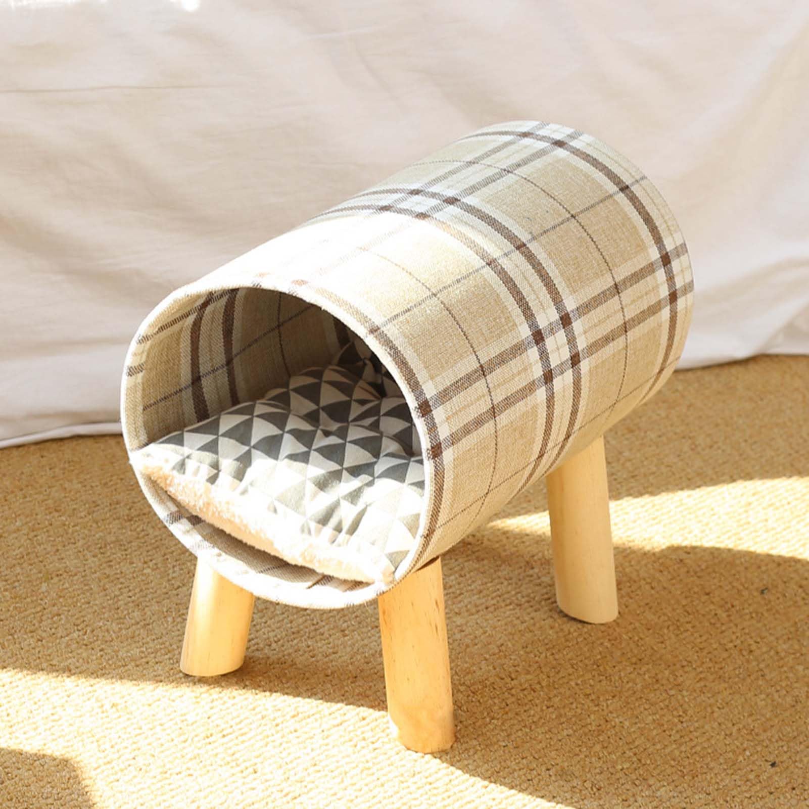 Cama túnel para gatos con patas de madera, túnel elevado extraíble para todas las estaciones, cómoda cama para gatos y perros pequeños