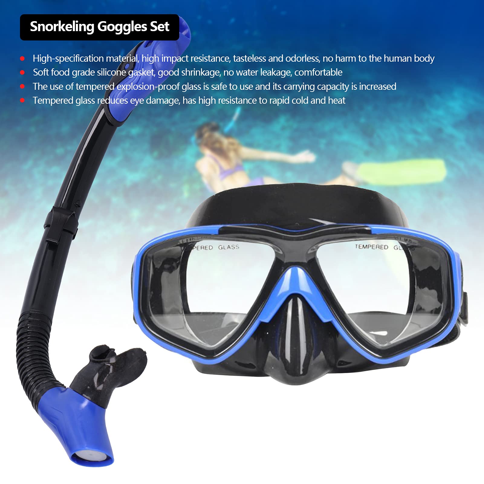 Juego de Gafas de Snorkel con Snorkel Antivaho y Completamente Seco para Niños Adultos, Material de Silicona Suave, 1 Unidad, Aptas para Deportes Acuáticos