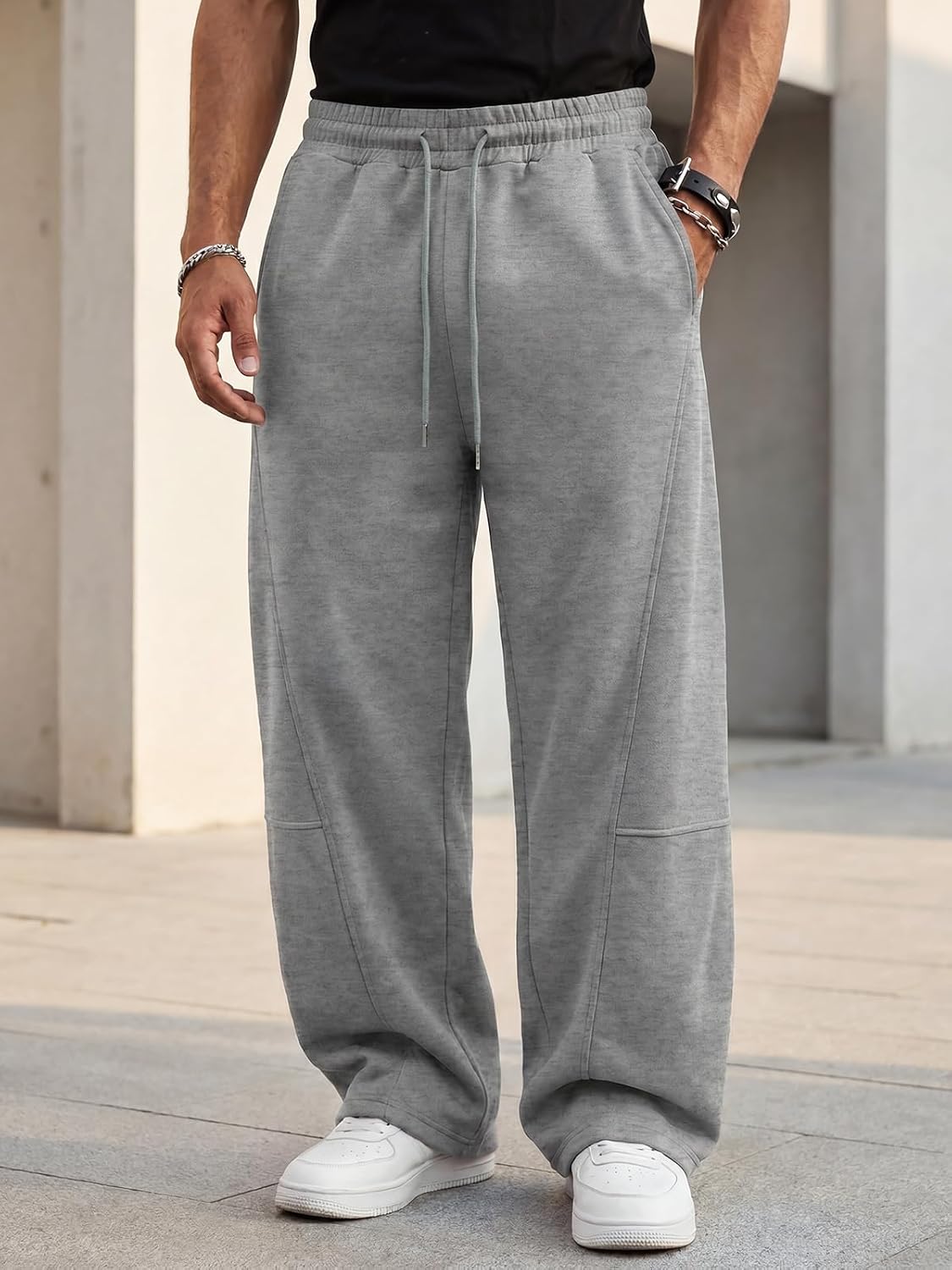 Aoysky Mens Wide Leg Baggy Sweatpants Elastic Waist Casual Lounge Pants | High waist drawstring, workout athletic outfits, joggers pants, side pockets,fashion streetwear, soft fabric