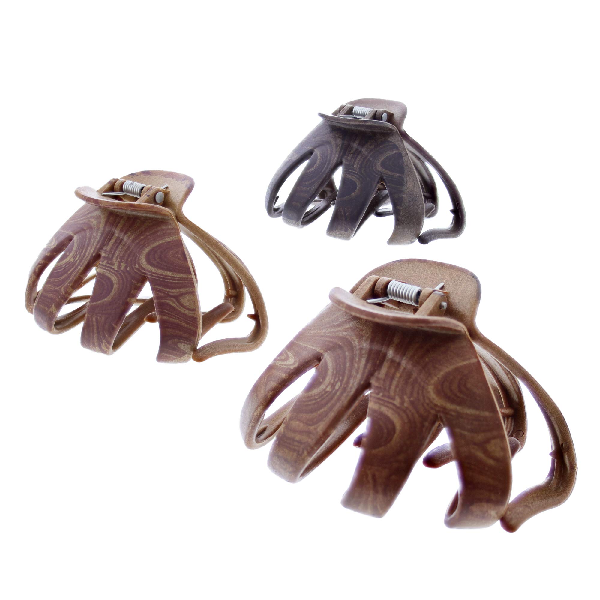 Pack of 6 Assorted Wooden Effect 8cm Octopus Hair Claw Clips Non-slip Jaw Clips Medium Hair Clamps for Thick Curly Long Hair, Wide Grip Hair Accessories for Women Girls
