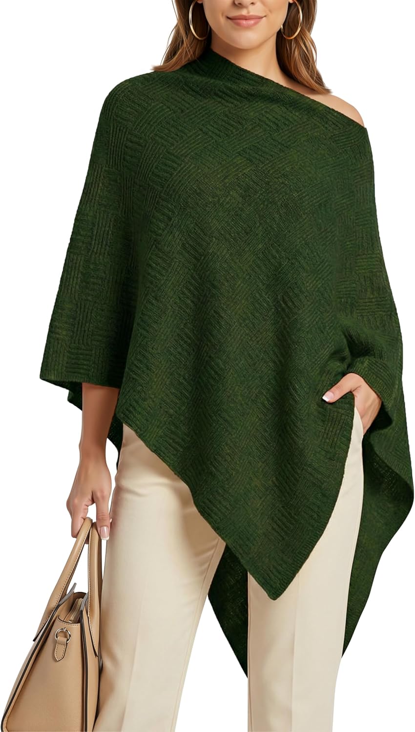 Wool Blend Poncho Sweaters for Women Soft Textured Knit Lightweight Asymmetrical Tops Long Shawl Cape Pullovers 2026