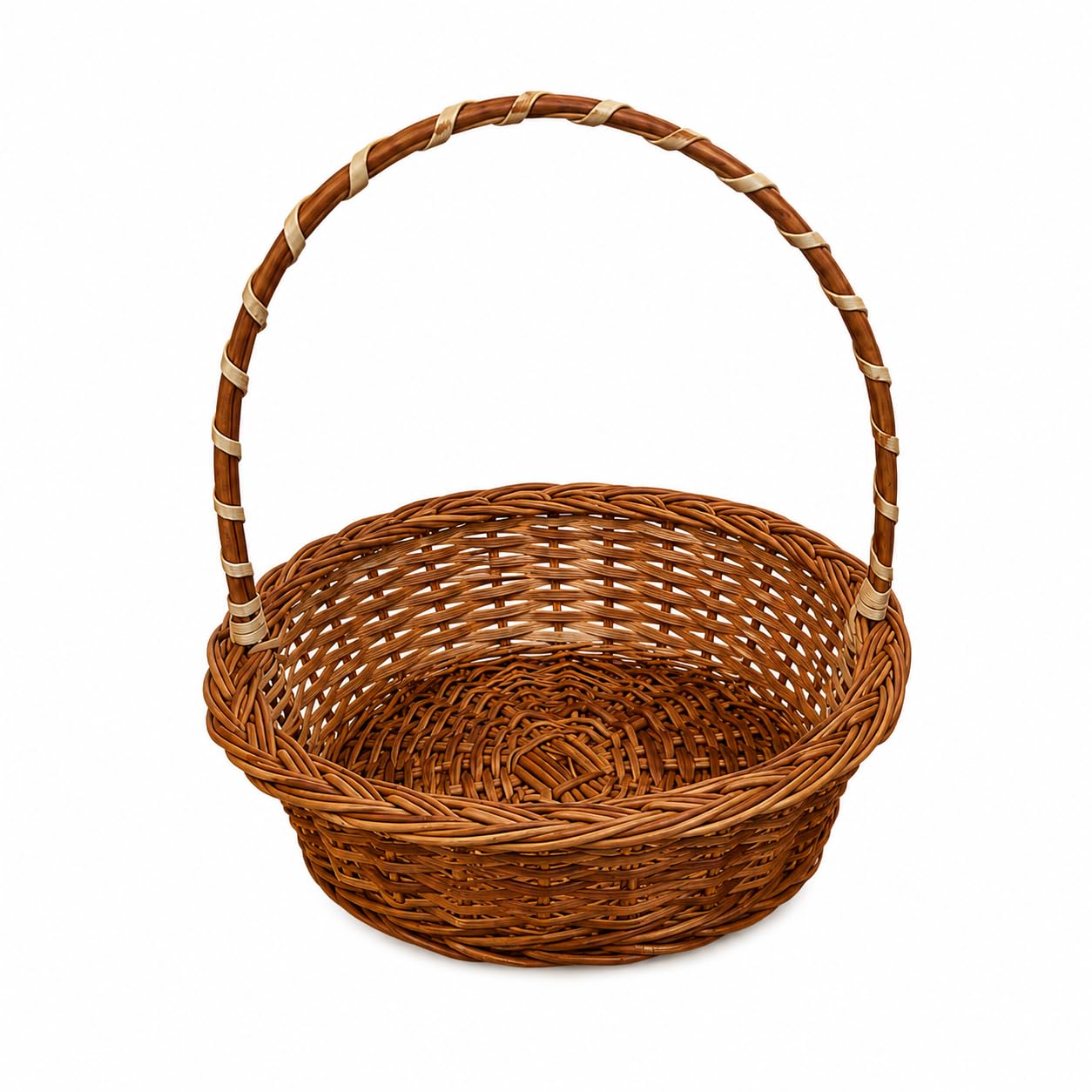 Handmade Wicker Round Basket with Handle (1 Piece) | Multipurpose Woven Storage Basket for Fruit, Gift Hamper, Temple Pooja, Home Organizer, Picnic & Decorative Basket-image-3