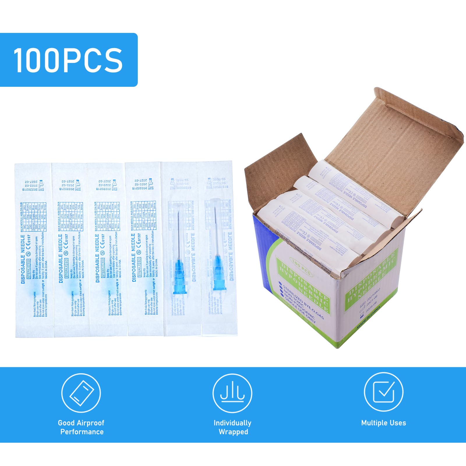 100 Pack 23G 1 pulgadas de laboratorio agujas, desechables Luer Lock Suministros estériles