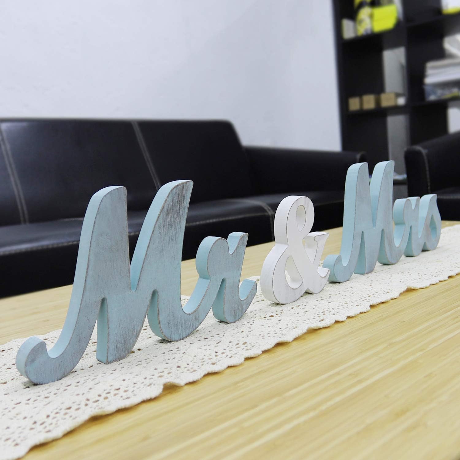 CREATCABIN Mr & Mrs Wood Sign - 8.5" X 6.9" Unfinished Wooden Wedding Decor, DIY Photo Prop & Hanging Decoration