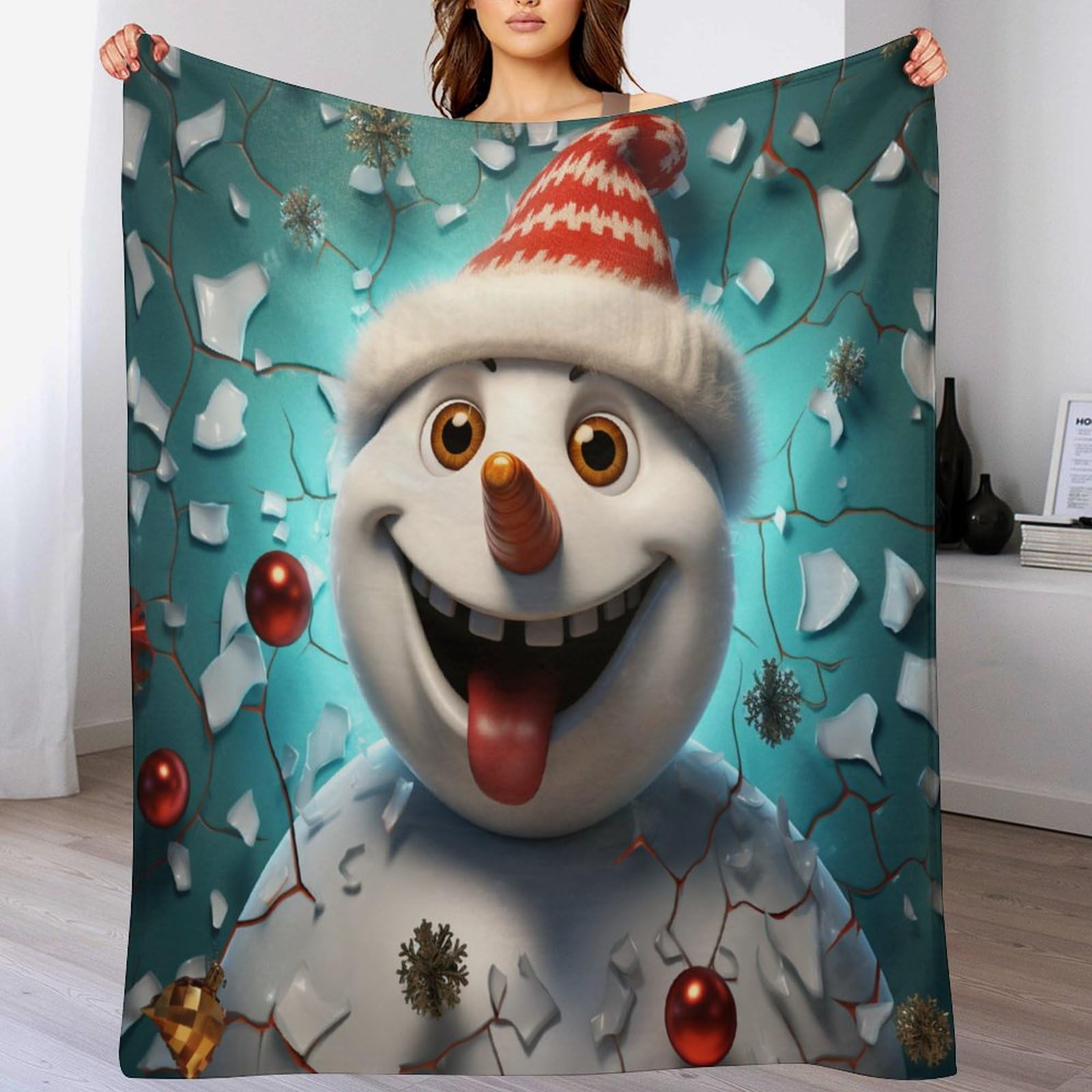 Plaid bonhomme de neige 180x200 cm pour des moments cocooning et sieste sur le canapé